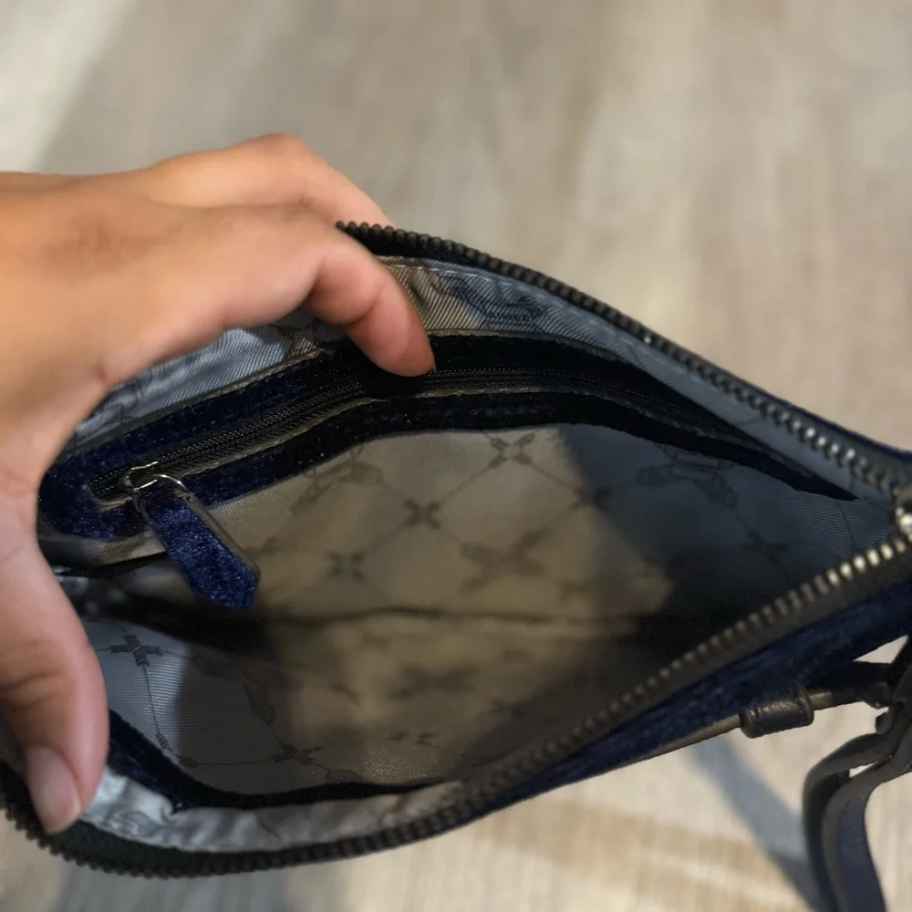 Aimee Kestenberg Melvile Pouch Lapis Blue Leather Velvet Clutch